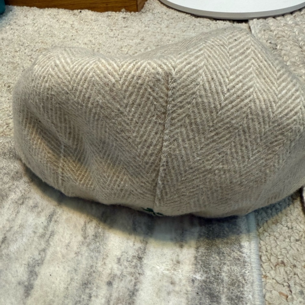 Elegant Cream Herringbone Men's Flat Cap